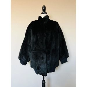 Black Faux Fur Bomber Jacket - Women's Cozy Coat